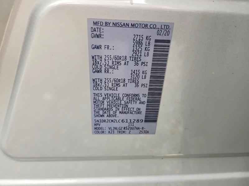 2020 Nissan Pathfinder მანქანა იყიდება აუქციონზე, vin: 5N1DR2CM2LC611289, აუქციონის ნომერი: 60203376