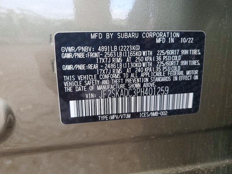 62672106 :رقم المزاد ، JF2SKADC3PH401259 vin ، 2023 Subaru Forester مزاد بيع
