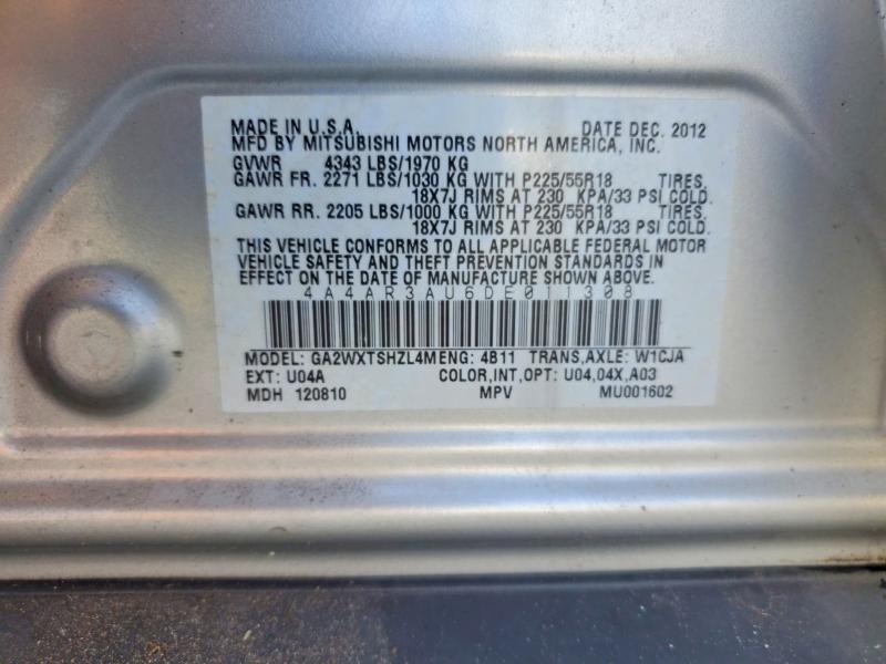 2013 Mitsubishi Outlander Sport მანქანა იყიდება აუქციონზე, vin: 4A4AR3AU6DE011308, აუქციონის ნომერი: 63541756