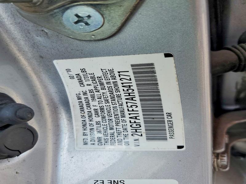 Auction sale of the 2010 Honda Civic, vin: 2HGFA1F57AH541271, lot number: 61736096