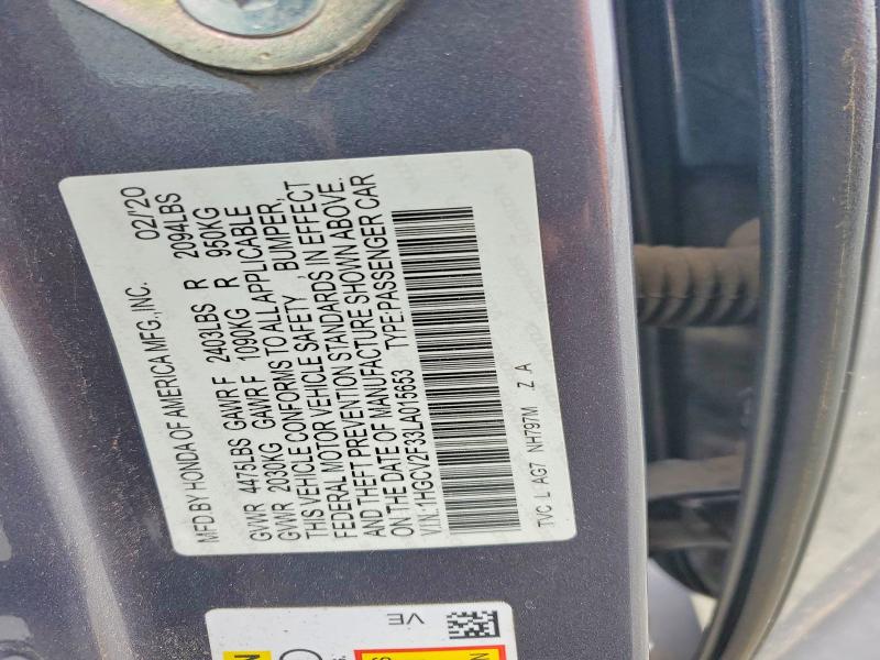 Aukcja sprzedaży 2020 Honda Accord, vin: 1HGCV2F33LA015653, numer aukcji: 59915586