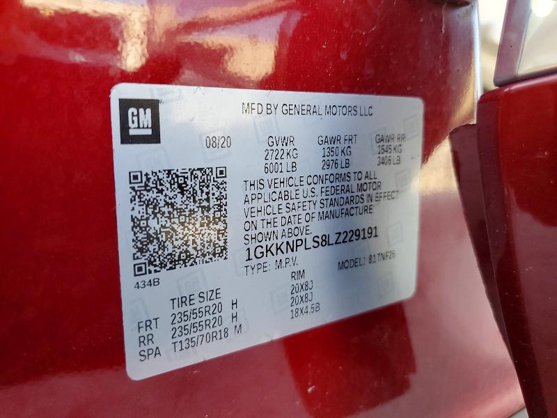 Aukcja sprzedaży 2020 Gmc Acadia, vin: 1GKKNPLS8LZ229191, numer aukcji: 62116656