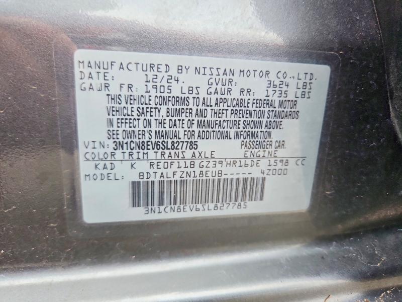 2025 Nissan Versa მანქანა იყიდება აუქციონზე, vin: 3N1CN8EV6SL827785, აუქციონის ნომერი: 60042316