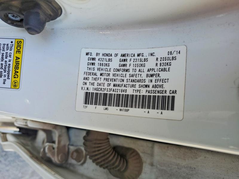 Продажа на аукционе авто 2015 Honda Accord, vin: 1HGCR2F53FA021849, номер лота: 62442186