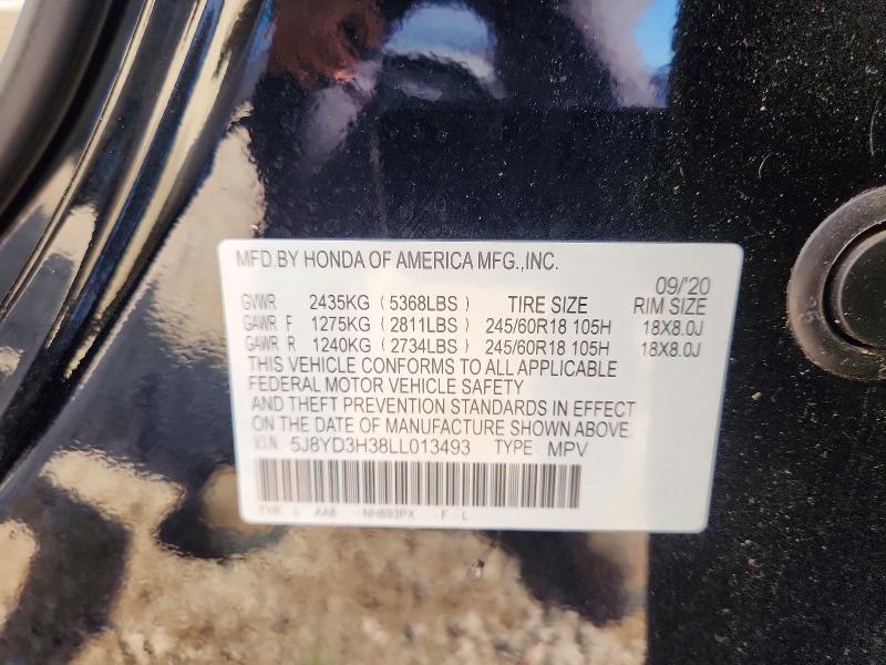 58895516 :رقم المزاد ، 5J8YD3H38LL013493 vin ، 2020 Acura Mdx مزاد بيع