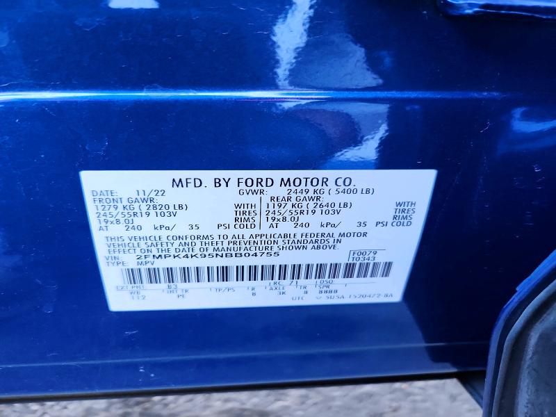 2022 Ford Edge მანქანა იყიდება აუქციონზე, vin: 2FMPK4K95NBB04755, აუქციონის ნომერი: 63419886
