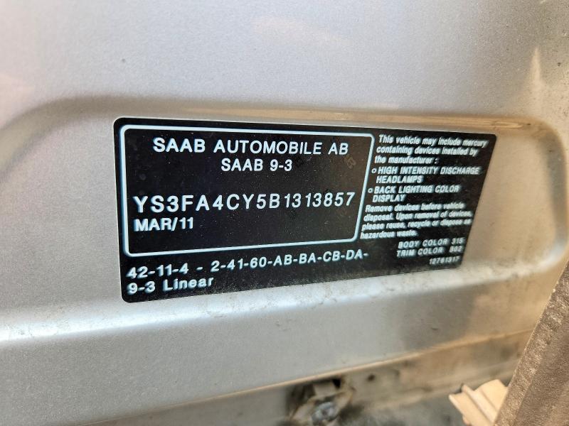 60530246 :رقم المزاد ، YS3FA4CY5B1313857 vin ، 2011 Saab 9-3 مزاد بيع