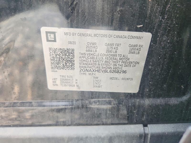 2020 Chevrolet Equinox მანქანა იყიდება აუქციონზე, vin: 2GNAXHEV6L6268296, აუქციონის ნომერი: 62799306