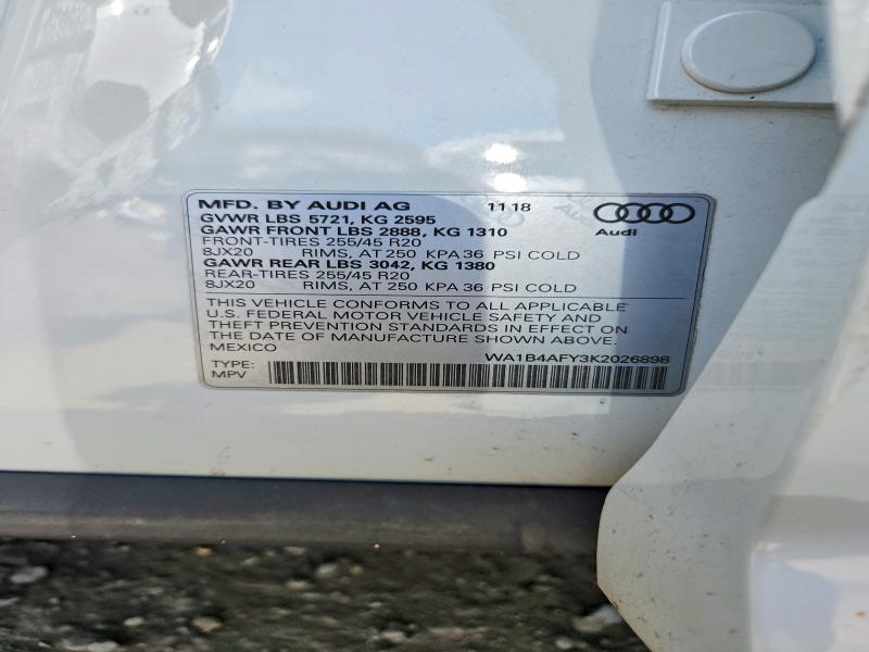 60990546 :رقم المزاد ، WA1B4AFY3K2026898 vin ، 2019 Audi Sq5 مزاد بيع