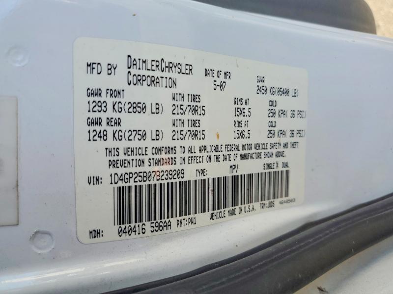 60209556 :رقم المزاد ، 1D4GP25B07B239209 vin ، 2007 Dodge Caravan مزاد بيع