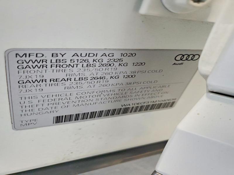 Aukcja sprzedaży 2021 Audi Q3, vin: WA1DECF31M1040636, numer aukcji: 59915786