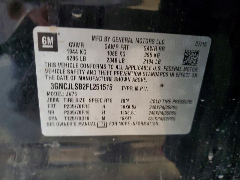 59755976 :رقم المزاد ، 3GNCJLSB2FL251518 vin ، 2015 Chevrolet Trax مزاد بيع
