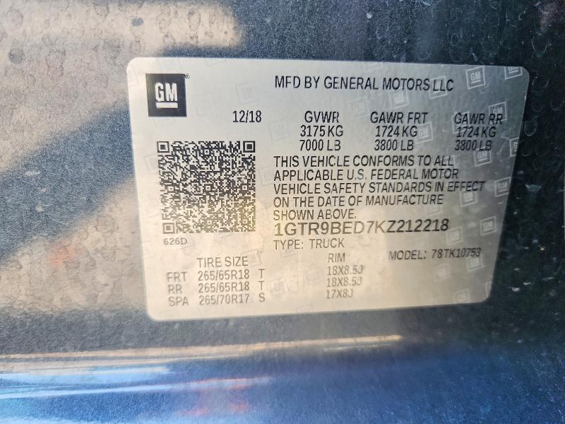 Aukcja sprzedaży 2019 Gmc Sierra, vin: 1GTR9BED7KZ212218, numer aukcji: 60495536