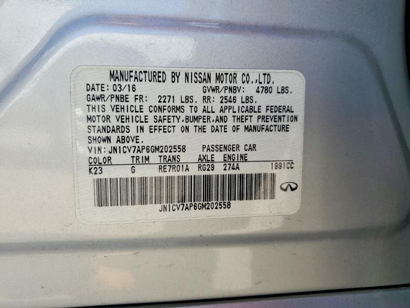 Aukcja sprzedaży 2016 Infiniti Q50, vin: JN1CV7AP6GM202558, numer aukcji: 60479706