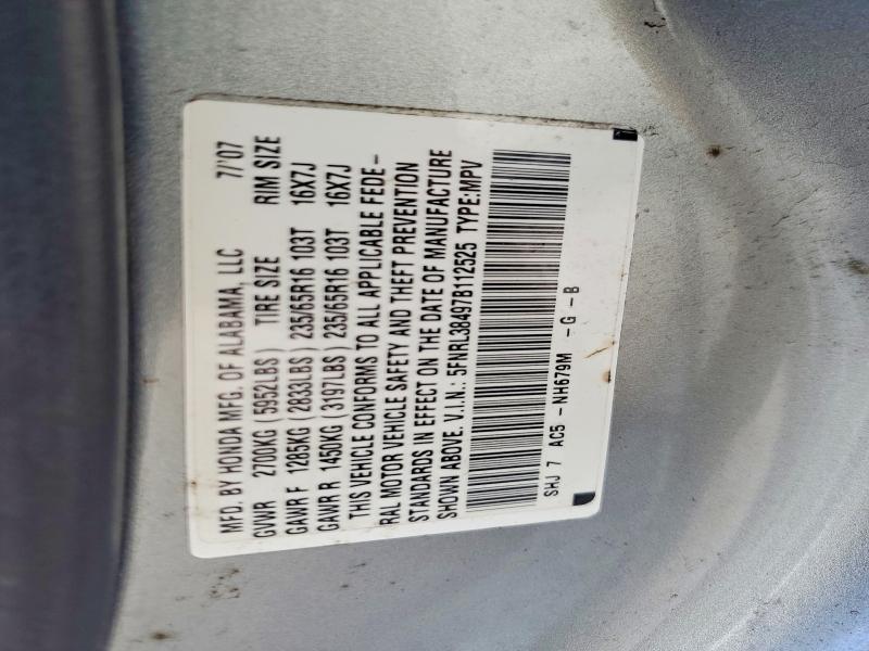 59333916 :رقم المزاد ، 5FNRL38497B112525 vin ، 2007 Honda Odyssey مزاد بيع