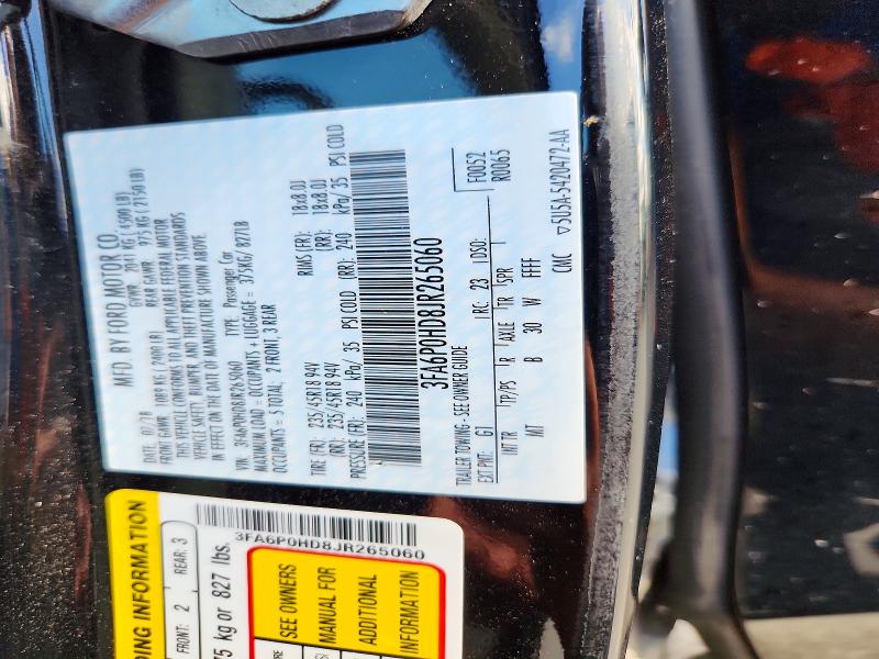 Aukcja sprzedaży 2018 Ford Fusion, vin: 3FA6P0HD8JR265060, numer aukcji: 61221736