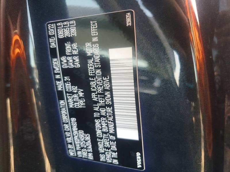 60045526 :رقم المزاد ، YV4102PK5N1849319 vin ، 2022 Volvo Xc90 مزاد بيع