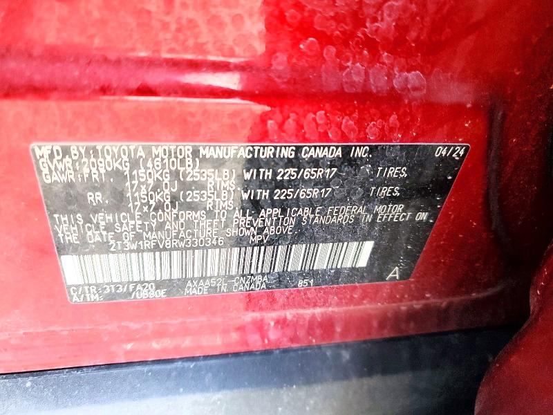 Продажа на аукционе авто 2024 Toyota Rav4, vin: 2T3W1RFV8RW330346, номер лота: 62879666