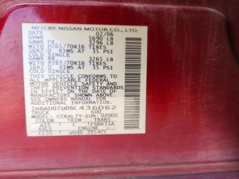 Aukcja sprzedaży 2006 Nissan Frontier, vin: 1N6AD07U06C436062, numer aukcji: 59649456