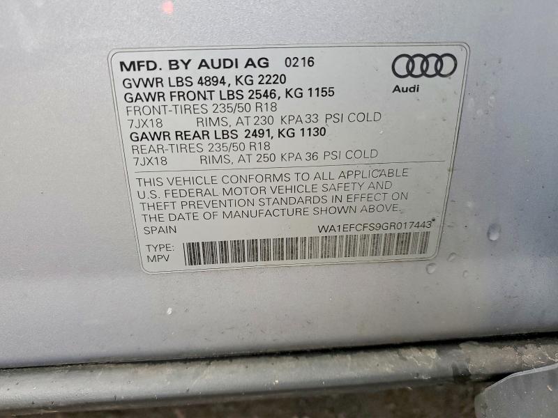 Aukcja sprzedaży 2016 Audi Q3, vin: WA1EFCFS9GR017443, numer aukcji: 60019096
