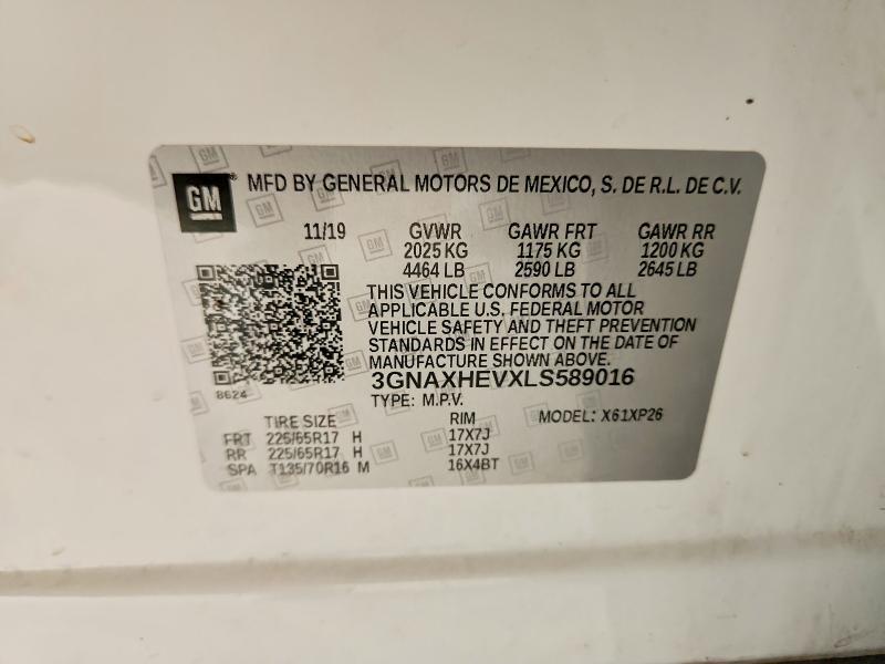 61239436 :رقم المزاد ، 3GNAXHEVXLS589016 vin ، 2020 Chevrolet Equinox مزاد بيع