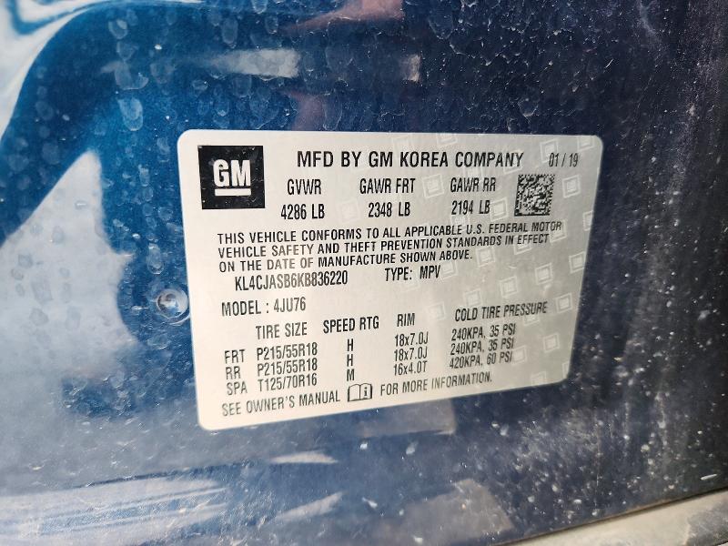 61599106 :رقم المزاد ، KL4CJASB6KB836220 vin ، 2019 Buick Encore مزاد بيع