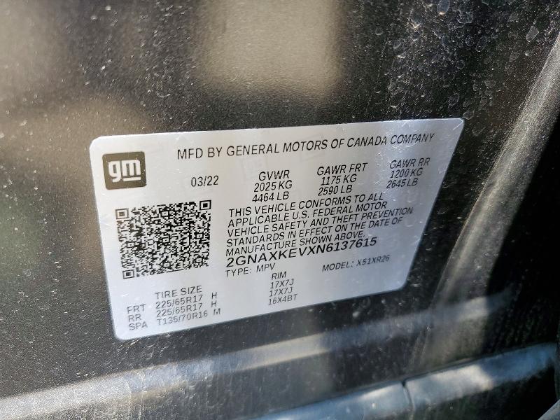 Продажа на аукционе авто 2022 Chevrolet Equinox, vin: 2GNAXKEVXN6137615, номер лота: 60621526