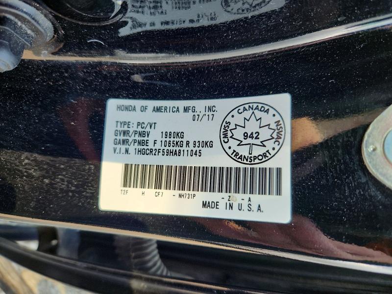 2017 Honda Accord მანქანა იყიდება აუქციონზე, vin: 1HGCR2F59HA811045, აუქციონის ნომერი: 60980196