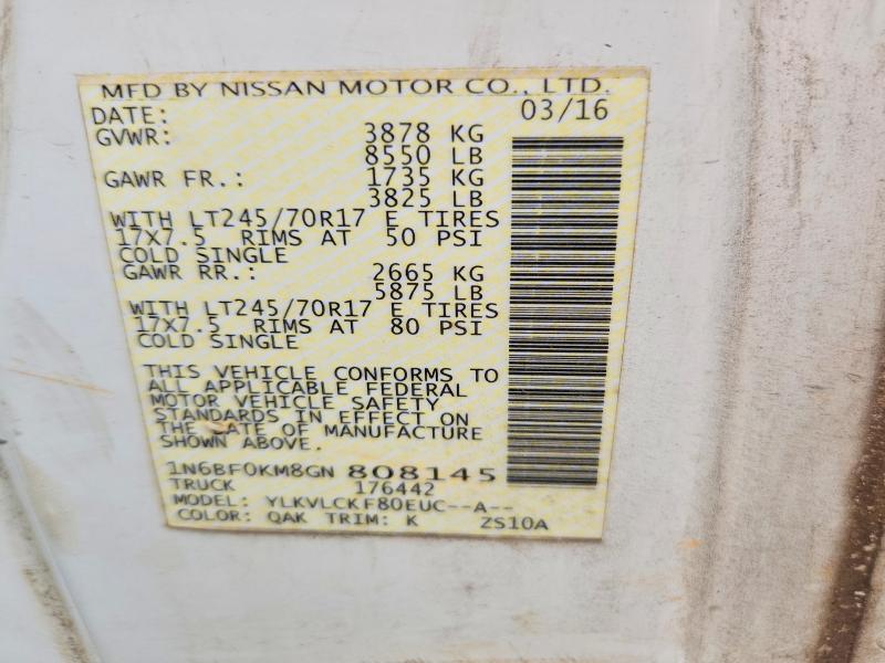 59221266 :رقم المزاد ، 1N6BF0KM8GN808145 vin ، 2016 Nissan Nv مزاد بيع