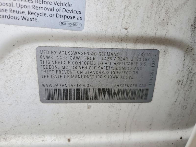 Продаж на аукціоні авто 2010 Volkswagen Passat, vin: WVWJM7AN1AE140039, номер лоту: 61732346