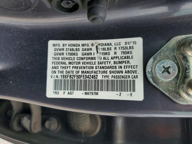 62161256 :رقم المزاد ، 19XFB2F50FE042462 vin ، 2015 Honda Civic مزاد بيع