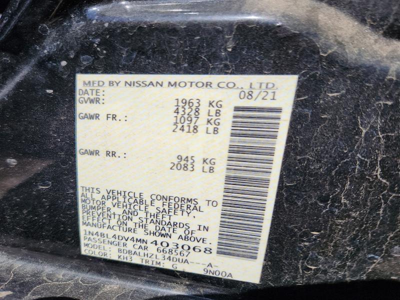 60124456 :رقم المزاد ، 1N4BL4DV4MN403068 vin ، 2021 Nissan Altima مزاد بيع