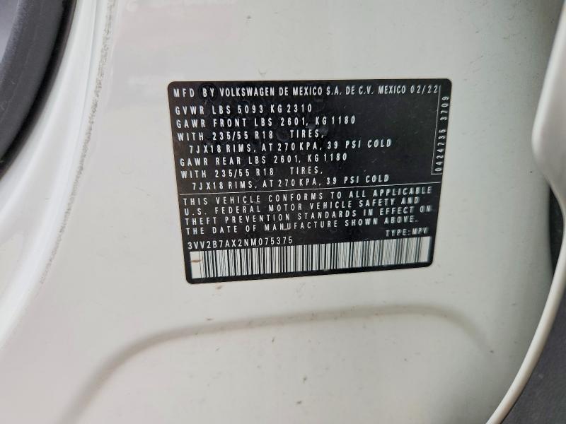 Продажа на аукционе авто 2022 Volkswagen Tiguan, vin: 3VV2B7AX2NM075375, номер лота: 62252446