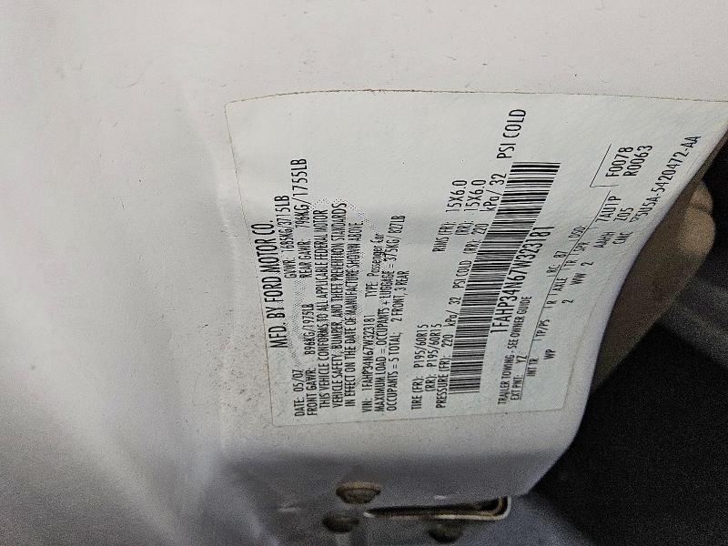 61150766 :رقم المزاد ، 1FAHP34N67W323181 vin ، 2007 Ford Focus مزاد بيع