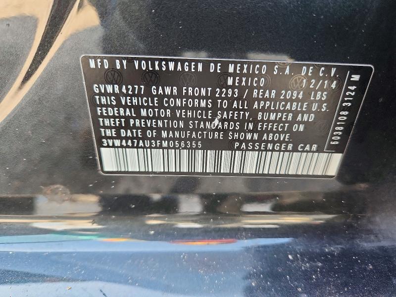 62403836 :رقم المزاد ، 3VW447AU3FM056355 vin ، 2015 Volkswagen Gti مزاد بيع