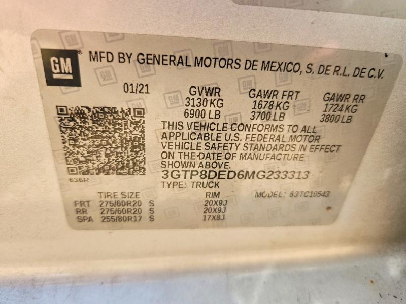 60703686 :رقم المزاد ، 3GTP8DED6MG233313 vin ، 2021 Gmc Sierra مزاد بيع