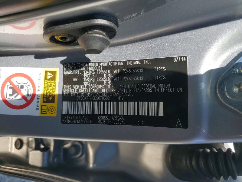 Aukcja sprzedaży 2014 Toyota Highlander, vin: 5TDDKRFH0ES070602, numer aukcji: 85994735