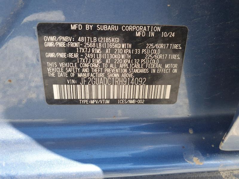 60384946 :رقم المزاد ، JF2GUADC1RH914092 vin ، 2024 Subaru Crosstrek مزاد بيع