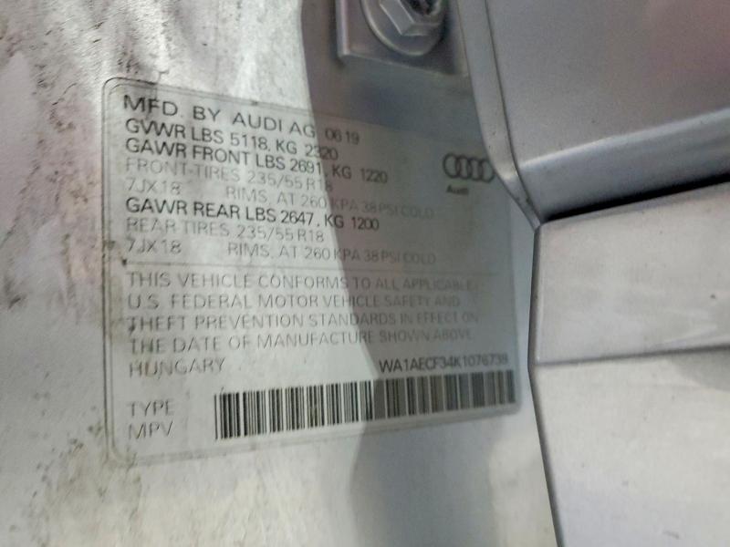 Продаж на аукціоні авто 2019 Audi Q3, vin: WA1AECF34K1076739, номер лоту: 61223416