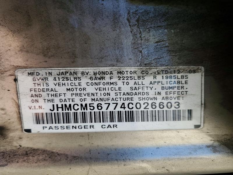 60026476 :رقم المزاد ، JHMCM56774C026603 vin ، 2004 Honda Accord مزاد بيع