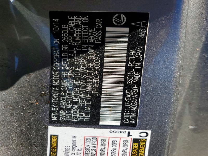 2015 Lexus Rc მანქანა იყიდება აუქციონზე, vin: JTHSE5BC2F5000977, აუქციონის ნომერი: 63590316