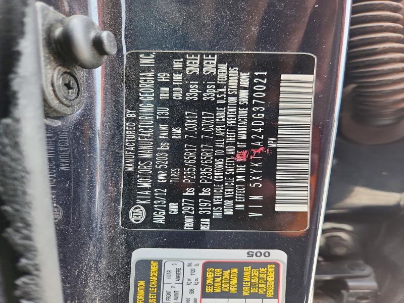 2013 Kia Sorento მანქანა იყიდება აუქციონზე, vin: 5XYKT4A24DG370021, აუქციონის ნომერი: 61369006