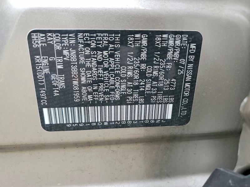 62437836 :رقم المزاد ، JN8BT3BB2TW081959 vin ، 2026 Nissan Rogue مزاد بيع