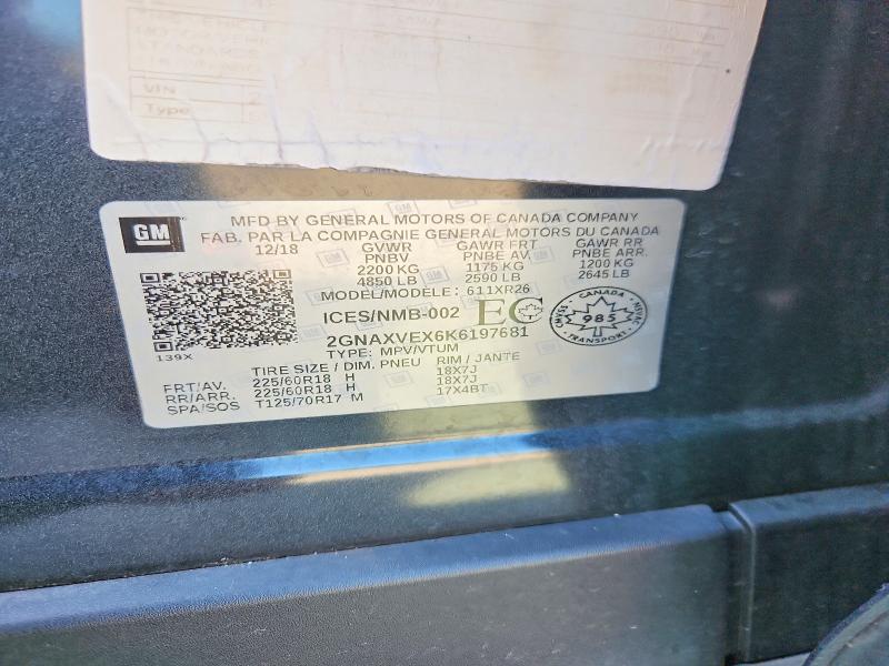 Продаж на аукціоні авто 2019 Chevrolet Equinox, vin: 2GNAXVEX6K6197681, номер лоту: 61167736