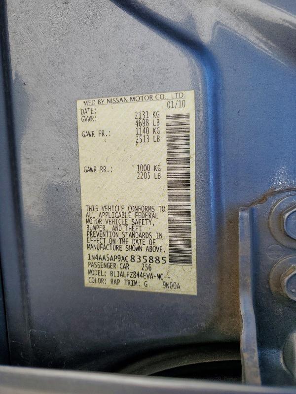 Aukcja sprzedaży 2010 Nissan Maxima, vin: 1N4AA5AP9AC835885, numer aukcji: 60073306