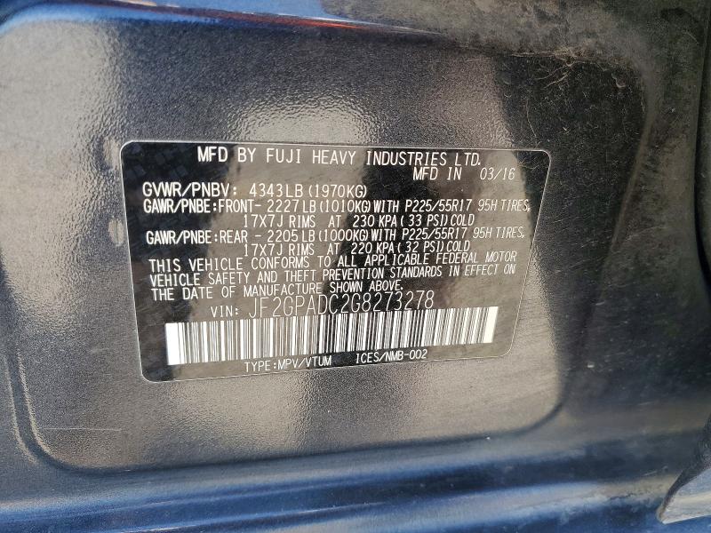 2016 Subaru Crosstrek მანქანა იყიდება აუქციონზე, vin: JF2GPADC2G8273278, აუქციონის ნომერი: 60151836