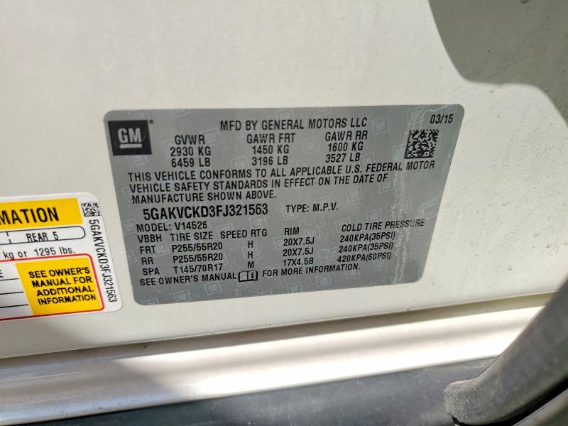 61527726 :رقم المزاد ، 5GAKVCKD3FJ321563 vin ، 2015 Buick Enclave مزاد بيع