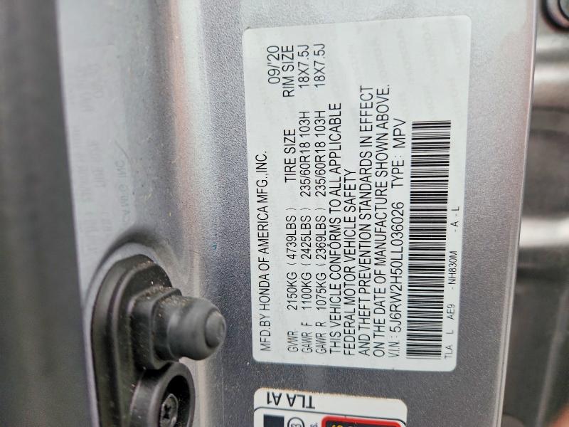 2020 Honda Cr-v Touring Awd მანქანა იყიდება აუქციონზე, vin: 5J6RW2H50LL036026, აუქციონის ნომერი: 59798276