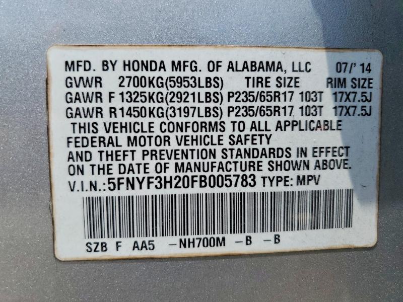 Продажа на аукционе авто 2015 Honda Pilot, vin: 5FNYF3H20FB005783, номер лота: 60323916