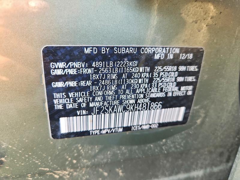 Продажа на аукционе авто 2019 Subaru Forester, vin: JF2SKAWC9KH481866, номер лота: 60705636